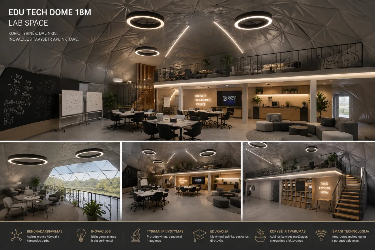 Realized GEODOMAS GLAMP 430 dome used as a shared resort hall