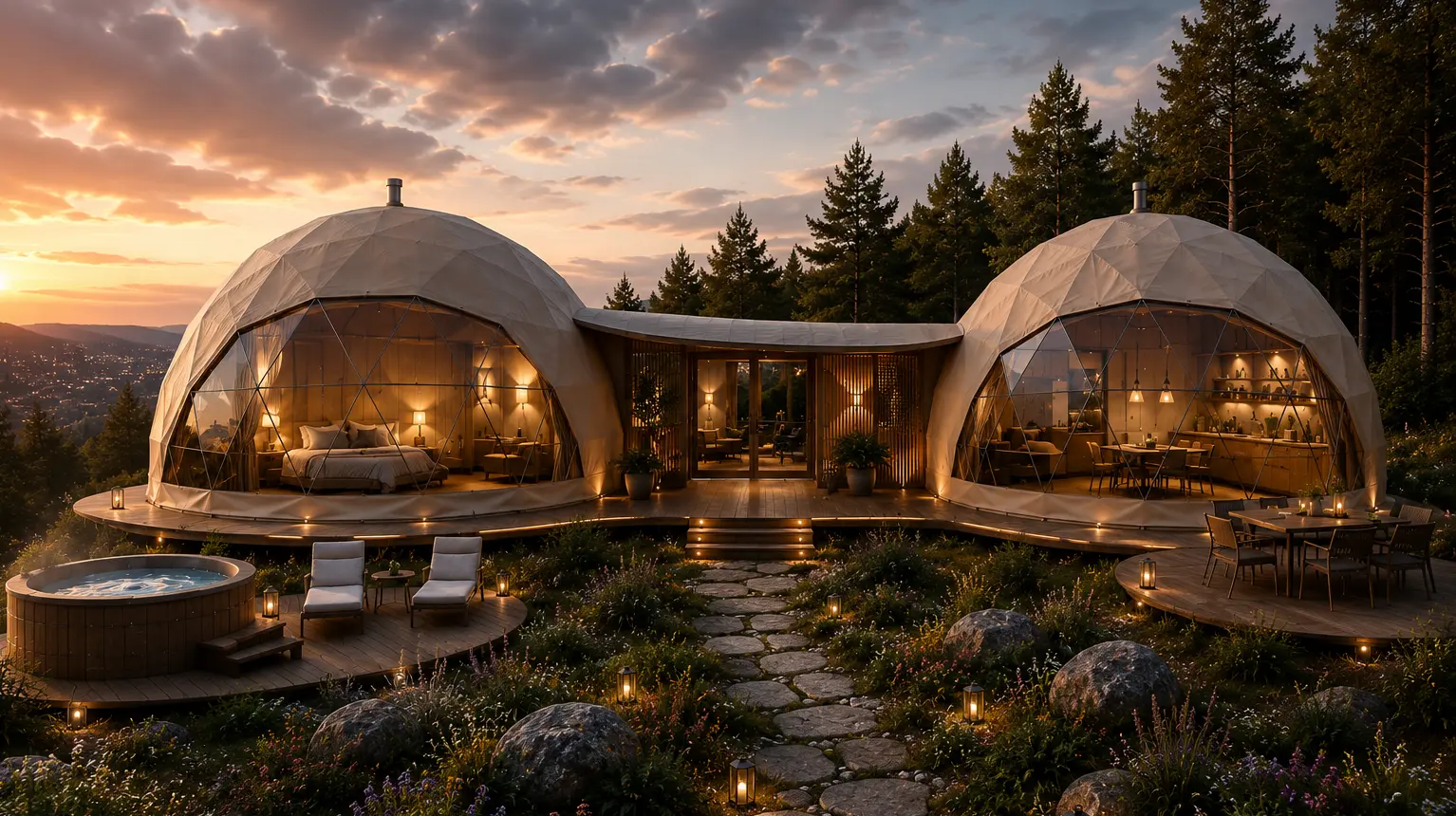 Concept TWIN hospitality unit with two connected private volumes